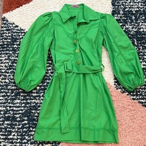 Puff Sleeve, Spring Button-Up Dress with Belt